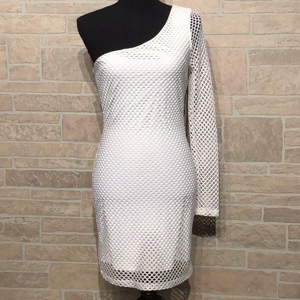 Forever 21 - Sz M - white one sleeved mesh dress - Picture 2 of 6